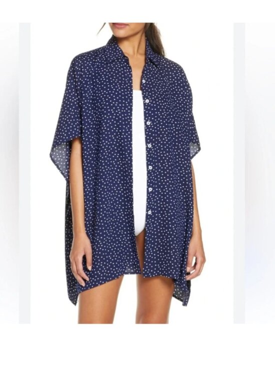 Tommy Bahama Other - TOMMY BAHAMA SEA SWELL BOYFRIEND TUNIC BEACH COVER-UP POLKA DOT BLUE WHITE L/XL